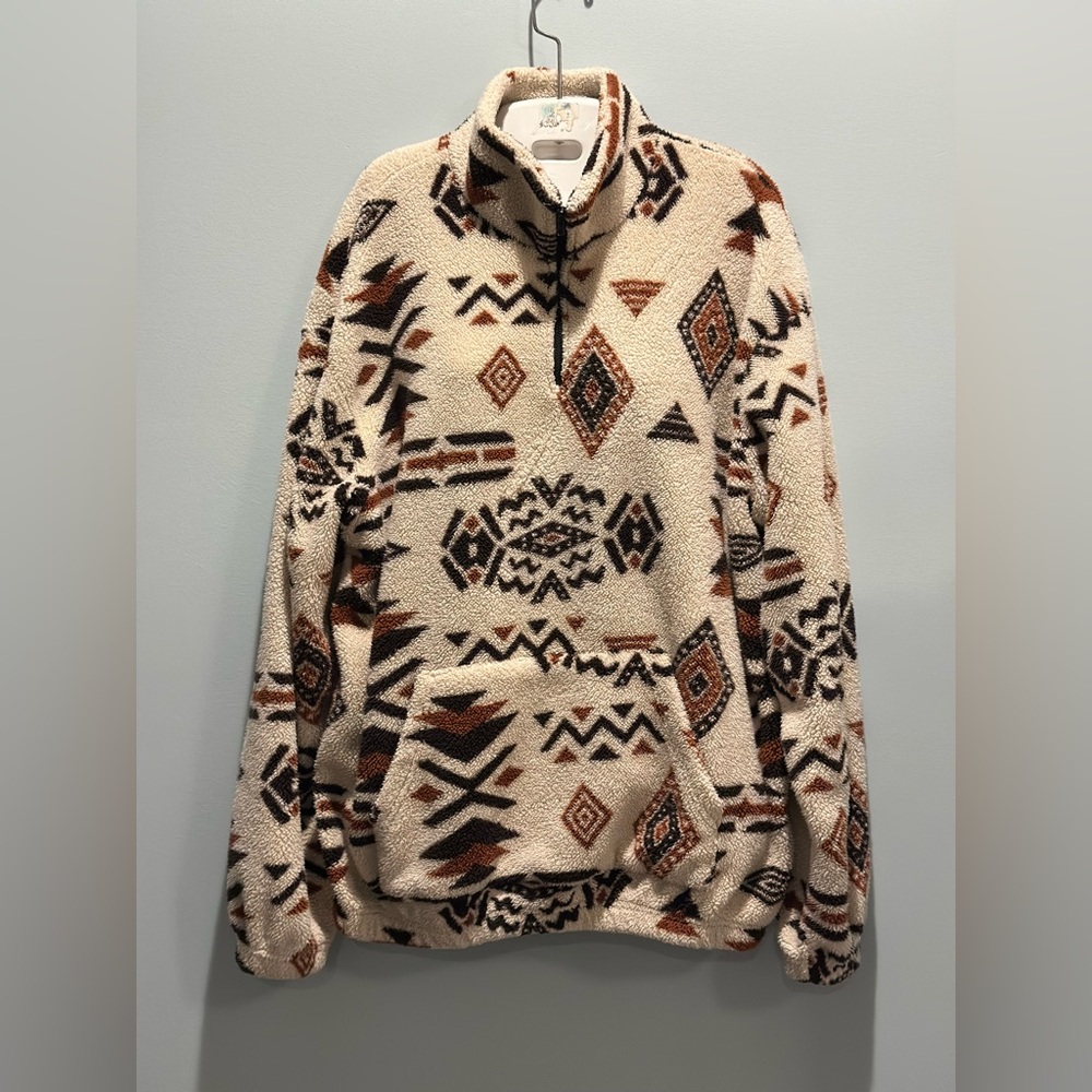 Zaful Western Aztec Print pullover Sherpa sweater size Medium CabinCore Boho